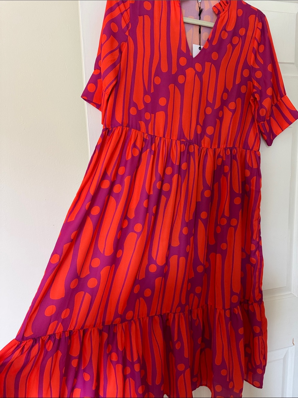 Vibrant Red & Purple Midi Maxi Dress
